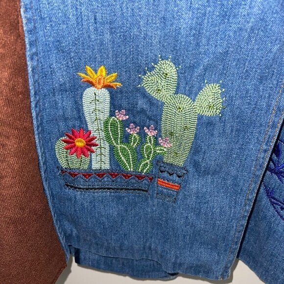 Lee Set Vintage Womens Blazer Size Large Upcycled Denim Patch Embroidered Lace - Picture 8 of 16